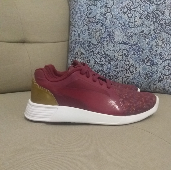 Puma ST Trainer Evo Gleam sneakers red plum gold NWOT - Picture 2 of 8